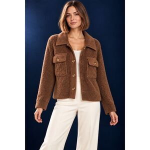 Hippie Rose XL Brown Teddy Sherpa Shacket Button Front Collared Jacket